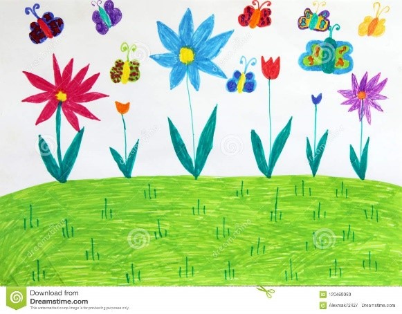 Disegno Del ` S Dei Bambini Con Gli Alberi Ed I Fiori Delle ...