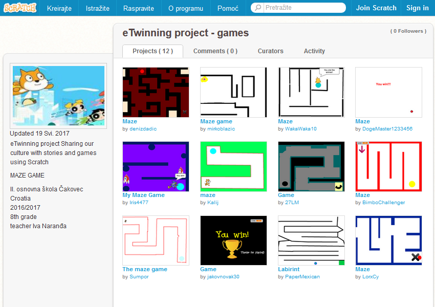 eTwinning project Sharing our culture with stories and games using Scratch