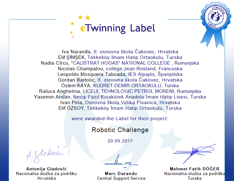 eTwinning Label Robotic Challenge