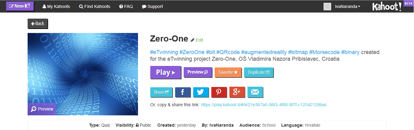 Kahoot! kviz Zero-One eTwinning