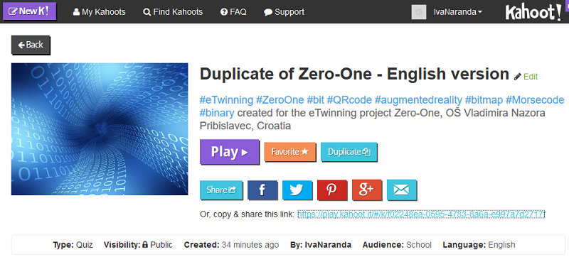 Kahoot! Zero-One eTwinning
