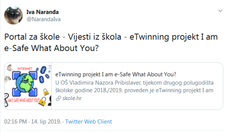 Twitter eTwinning projekt I am e-Safe What About You?