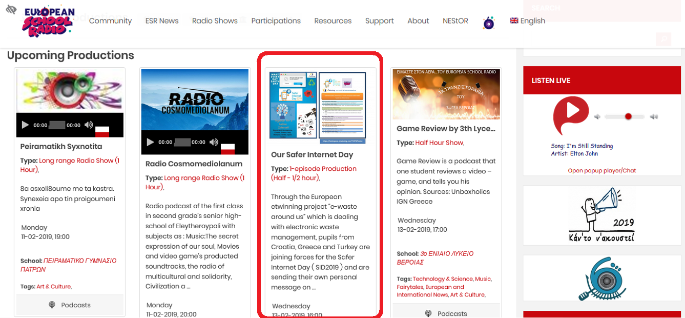 European School Radio Safer Internet Day
