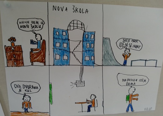 ueniki rad u obliku stripa o boravku u novoj koli